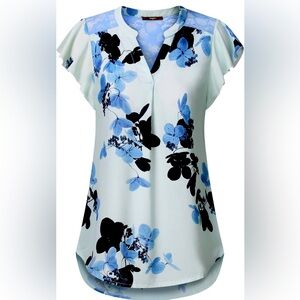 Women's Notch V Neck Short Sleeve Chiffon Blouse XL